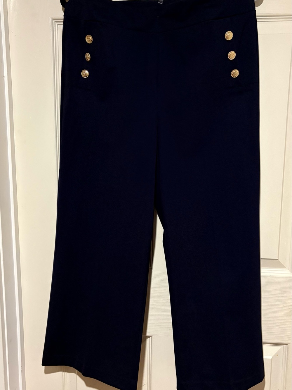 Navy Gold-Button Sailor Crop Pants